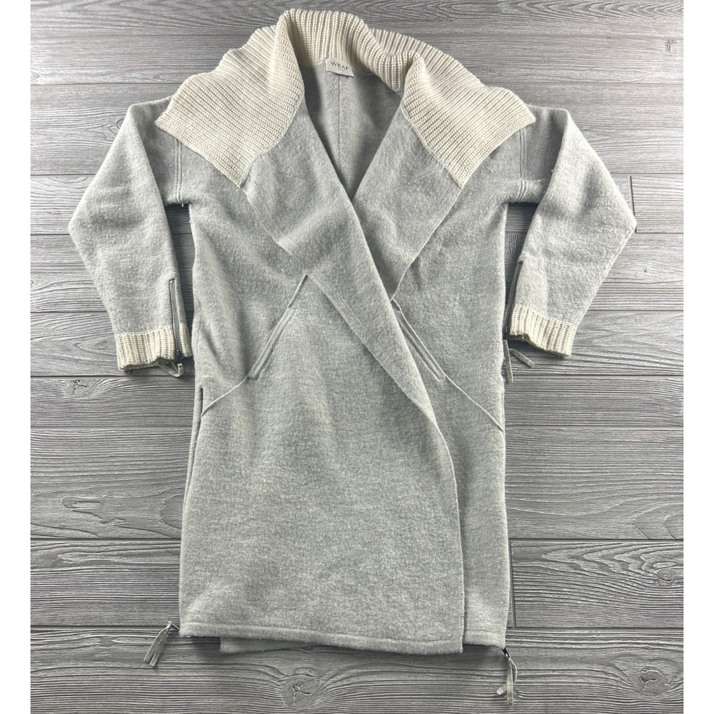 Wrap London Wool Open Front Duster Cardigan Gray Zipper Detail Size 8/10